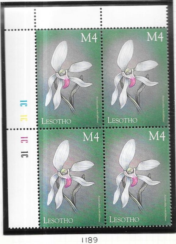 Lesotho #1189  4m Orchids of the World margin block (MNH) CV $4.00