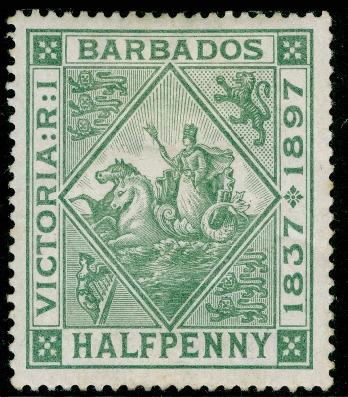 BARBADOS SG117, ½d dull green, M MINT.