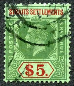 Straits Settlements SG212a 5 dollars die II emerald back Cat 95 pounds