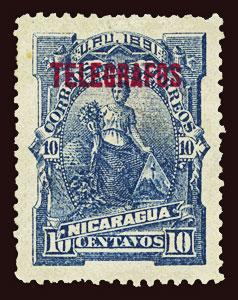 NICARAGUA Hiscocks #H8 1891 UPU with Telegrafos overprint unused NG