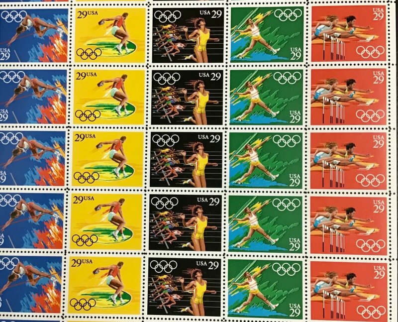 2553-2557   Summer Olympics  MNH  29¢ Sheet of 40 FV $11.60  1991