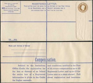 RP53 KGVI 5 1/2d Registered Envelope Size H2 Selling Price in Box MINT