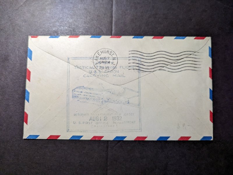 1932 USA Airmail ZRS4 USS Akron Zeppelin Cover Lakehurst NJ to New York NY