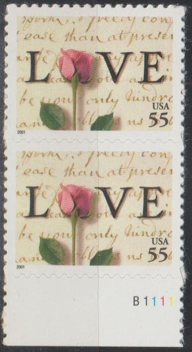 #3499, Pair W/Pl#.  Love  MNH, '.55'