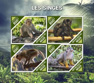 Niger 2019 MNH Wild Animals Stamps Monkeys Macaques Squirrel Monkey 4v M/S