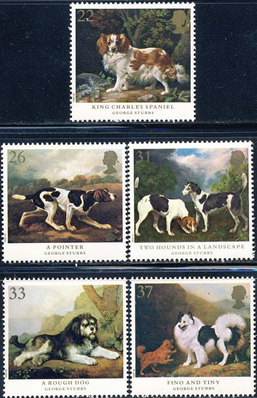 Great Britain 1991 Sc 1345-9 Stubbs Art Dogs Pets Stamp MNH