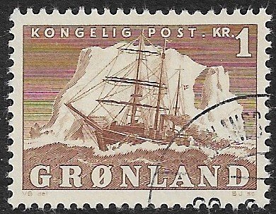 GREENLAND 1950-60 1K Brown POLAR SHIP GUSTAV HOLM Issue Sc 36 VFU