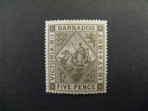 Barbados #85 mint hinged lightly toned perf near LR corner a23.5 9546