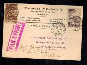 1939 Casablanca Morocco Postcard cover to France Georges Monnier
