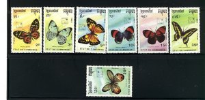 CAMBODGE 1989 BUTTERFLIES #997 - 1003 + MS#1004 MNH C.V. $15.00