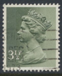 GB  Machin 3½p X858 2 Phosphor bands  Used  SC#  MH39  see scan and details