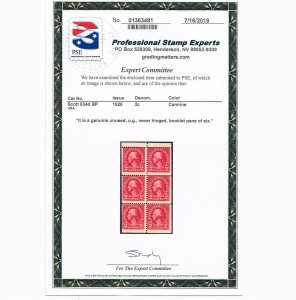 GENUINE SCOTT #634d FULL BOOKLET PANE MINT OG NH PSE CERT CARMINE TYPE-I  #8747