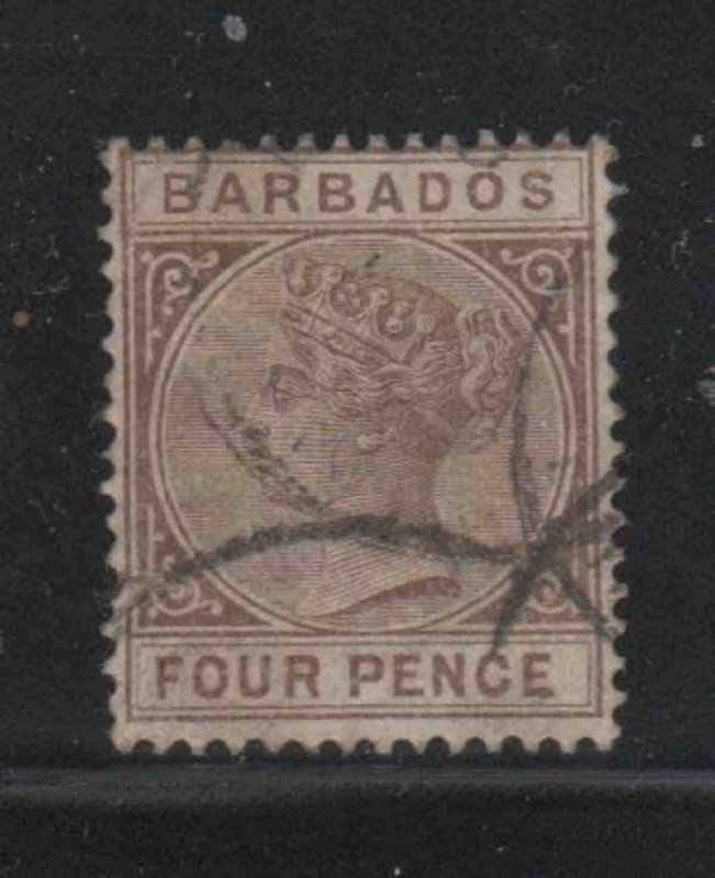 BARBADOS #65  1885  4p   QUEEN VICTORIA    F-VF  USED   i