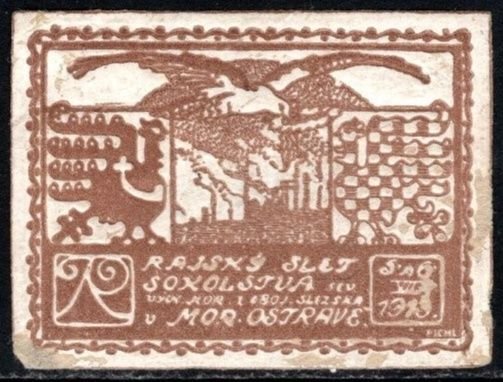 1913 Czechoslovakia Poster Stamp North Moravia Silesia Regional Falcon Festival
