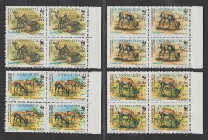 SOMALIA 1992 Protection of Wildlife WWF (4v Cpt, B/4) MNH CV$84