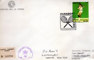 Paraguay 1986 TENNIS FDC REGISTERED  SEND FROM PARAGUAY TO ENGLAND