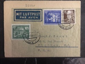 1952 Chemnitz East Germany DDR Airmail Letter Cover to Clifton NJ