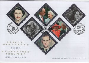 Isle of Man 2011 FDC Sc 1408-1413 QEII, Prince Philip Lifetime of Service Set...