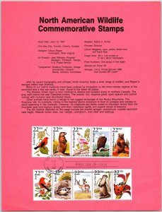 USPS SOUVENIR PAGE NORTH AMERICAN WILDLIFE COMMEMORATIVE STAMPS 1987