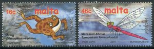 Malta Europa Stamps 2001 MNH Pond Life Water Frogs Dragonflies Insects 2v Set