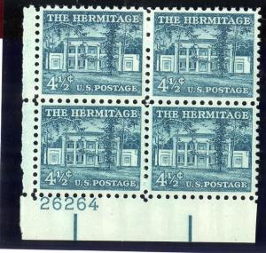 US 1037 PLATE BLOCK MNH BIN $1.00 THE HERMITAGE