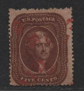 $US Sc#30 used, fine, red cancel, small tears at bottom, Cv. $1375