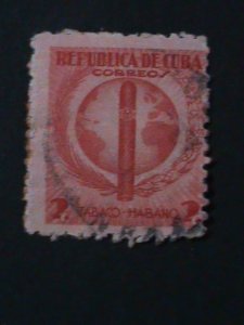 ​CUBA-1939-SC#357 WORLD FAMOUS CIGAR-USED VF-76-YEARS OLD STAMP-FANCY CANCEL