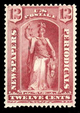 United States, Newspaper Stamps #PR16 Cat$800, 1875 12c rose, large part orig...