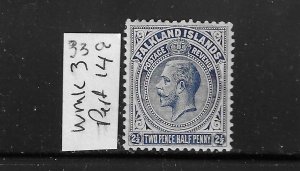 FALKLAND IS SCOTT #33A 1912-14 2 1/2P (DARK ULTRA- WMK 3-PERF 14) MINT LH