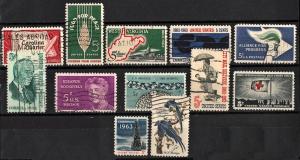 United States Used Commemoratives of 1963 (12 Stamps)