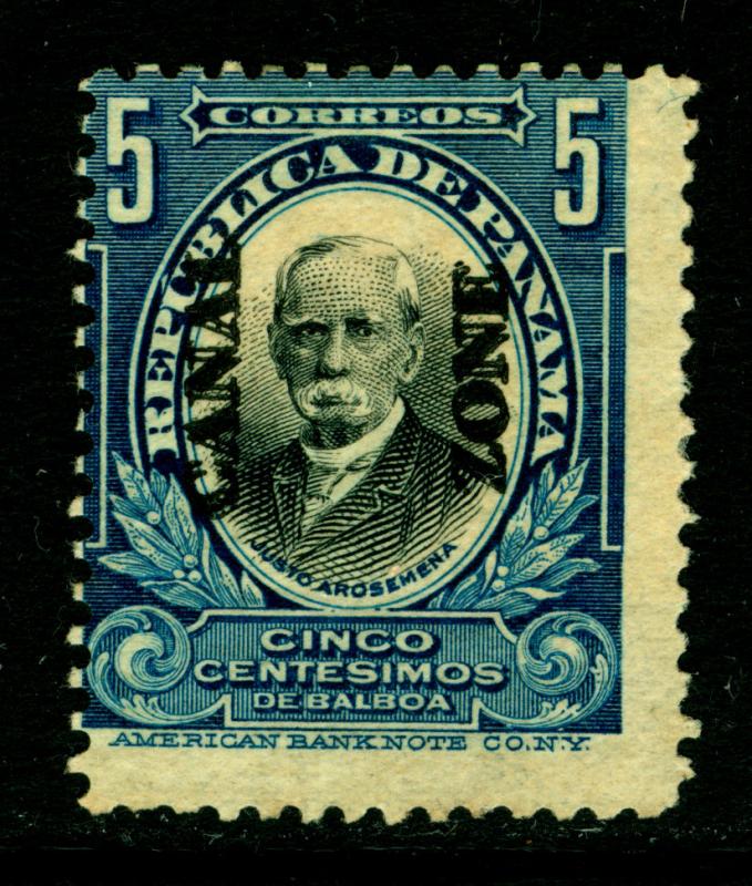 CANAL ZONE (US) 1909 Arosemena 5c deep blue - DOUBLE OVERPRINT - Sc# 33a mint MH