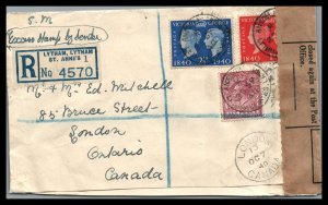 Great Britain 1940 Registered Cover Lytham,Ansdell,St. Annes to London Canada