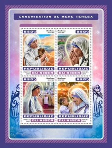 Mother Teresa Stamps Niger 2016 MNH Canonization Famous People Religion 4v M/S