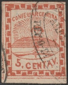 Argentina 1860 Sc 4 used probable forgery small thins