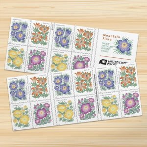 US Mountain Flora- Booklet of 20 stamps. 2022. MNH. Ships after 14 Mar. 2022.