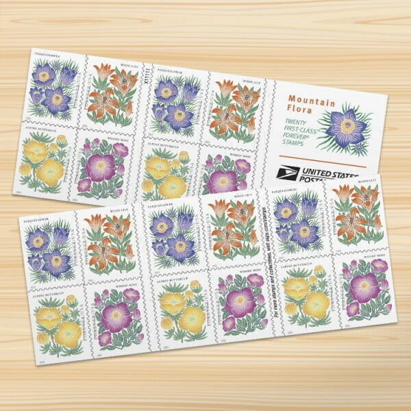 US Mountain Flora- Booklet of 20 stamps. 2022. MNH. Ships after 14 Mar. 2022.