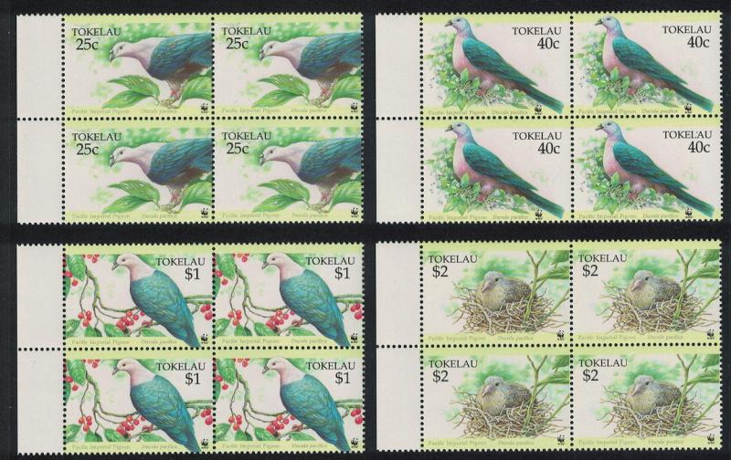 Tokelau Birds WWF Pacific Imperial Pigeon 4v Blocks of 4 SG#220-223 SC#204-207