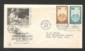 UNITED NATIONS, NEW YORK-TRAVELED FDC-OMS, WORLD HEALTH ORGANIZATION-1956.