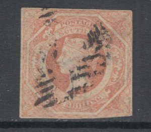 New South Wales Sc 31 used. 1854 1sh pale red brown QV definitive, fresh, sound