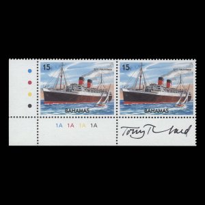 Bahamas 2004 (MNH) 15c RMS Mauretania plate pair signed by designer ✔️