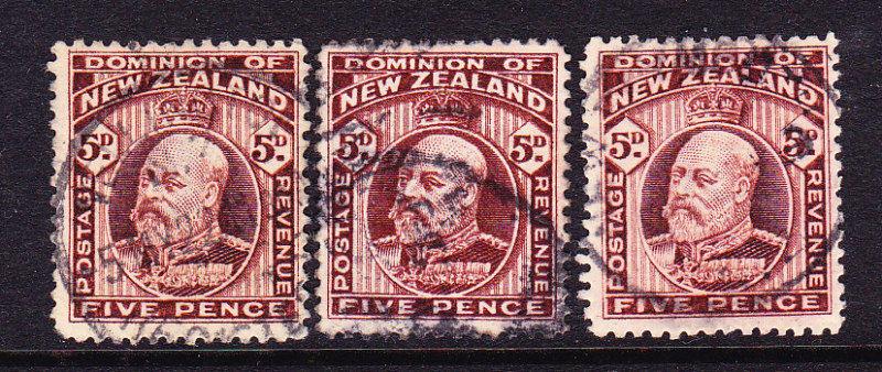 NEW ZEALAND 1909 5d  KEVII x3 FU  SG 391/397/402 