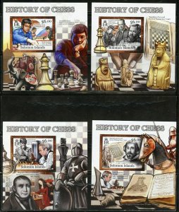 SOLOMON ISLANDS NEVER OFFERED 2012 HISTORY OF CHESS SET OF 4  DELUXE S/S MINT NH