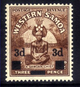 Samoa 1940 KGV1 3d Ovpt on 1 1/2d Brown Samoen Chief Umm SG 199 ( D1085 )