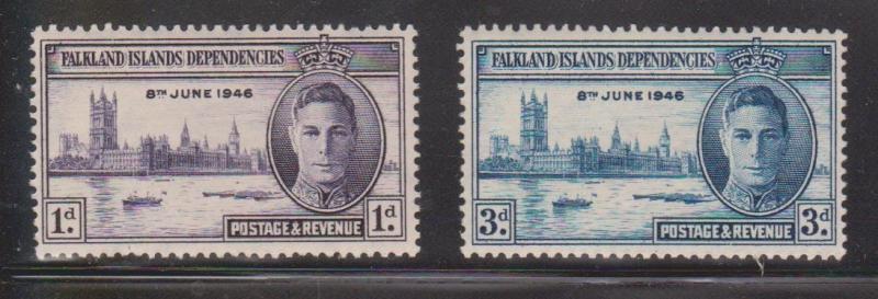 FALKLAND ISLANDS DEPENDENCIES Scott # 1L9-10 MH - KGVI 1946 Peace Issue