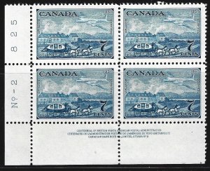 CANADA - #313 - 7c STAGECOACH & PLANE STAMP CENTENARY LL PLATE #2 BLOCK MNH