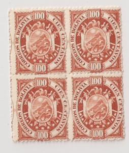 Bolivia: #46 Mint block of 4 HR on top stamps Paris print?