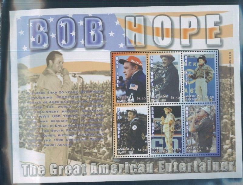 Bob Hope American Military Entertainer Souvenir Stamp Sheet 2593 Antigua E70