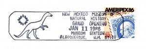 US SPECIAL PICTORIAL POSTMARK COVER NEW MEXICO MUSEUM OF NATURAL HISTORY 1986