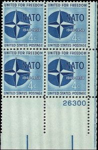 Scott # 1127 1959 4c bl  NATO Emblem  Plate Block - Lower Right - Mint 