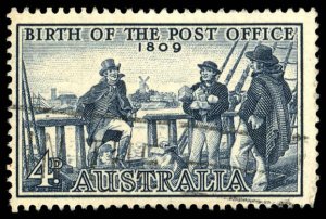 AUSTRALIA Sc 332 USED - 1959 4p -  Birth of Post Office - Postmaster I. Nichols